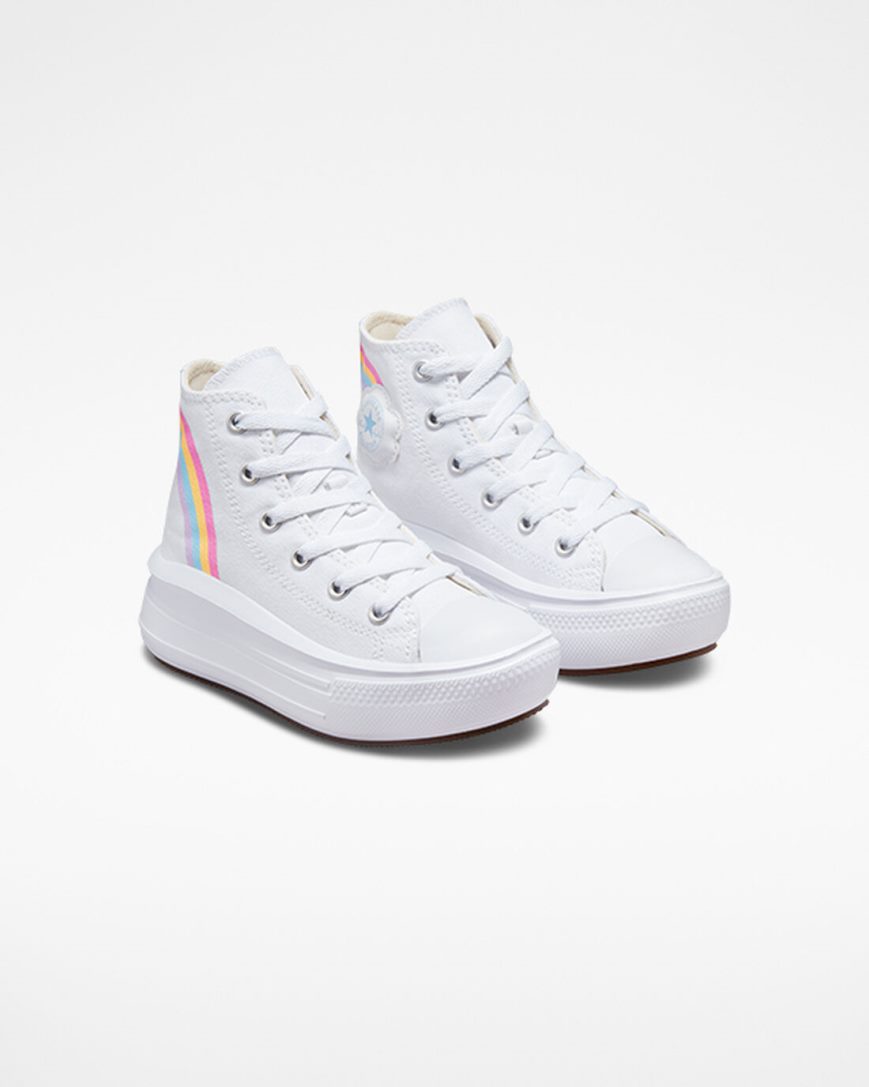 Pantofi Platforma Fete Converse Chuck Taylor All Star Move Rainbow Cloud Inalti Albi Albastri Roz | RO HPYZQ657